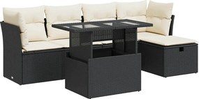 vidaXL 6 részes fekete polyrattan kerti ülőgarnitúra párnákkal