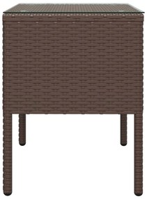 barna polyrattan és edzett üveg kisasztal 53 x 37 x 48 cm