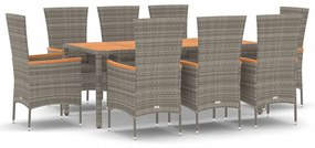 9 részes szürke polyrattan kerti étkezőgarnitúra párnával