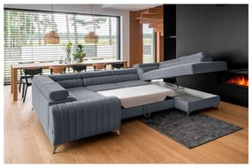 Kék kinyitható-tárolóhelyes sarokkanapé (jobb oldali-U alakú) Louis – ELTAP