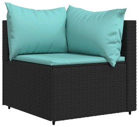 3 részes fekete polyrattan kerti ülőgarnitúra párnákkal