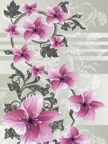 Fotótapéta Virágok 3D Rózsaszín-lila kert szürke alapon 206x275 +ragasztó