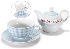 Kék, virágos teázó szett (Csésze: 270 ml, kiöntő: 420 ml)