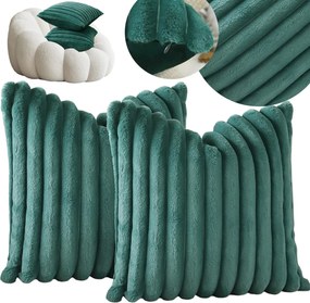 Párnahuzat, Bársony, Csíkos, Puha, Kényelmes, Otthoni, 2 Db, Sötétzöld, 45X45 CM