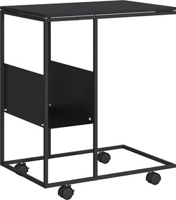 vidaXL fekete szerelt fa kisasztal kerekekkel 55x36x63,5 cm