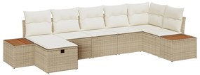 7 Darabos Kerti Sofa Szett Párnákkal Bézs Poli Rattan