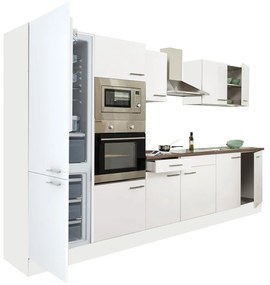 Yorki 330 konyhablokk fehér korpusz,selyemfényű fehér fronttal alulfagyasztós hűtős szekrénnyel