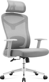 Ergonomikus irodai forgószék, deréktámasszal, 2D háttámla hálós anyaggal, szürke