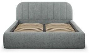 Sötétszürke kárpitozott ágyneműtartós franciaágy ágyráccsal 180x200 cm Juno – Windsor &amp; Co Sofas