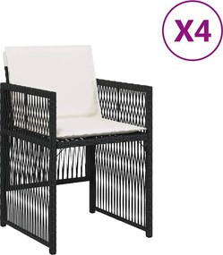 vidaXL 4 db fekete polyrattan kerti szék párnával