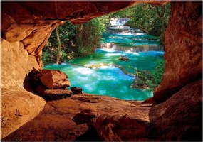 Fotótapéta Vízesés a barlangban Türkiz lagúna Paradicsom skála 208x146 +ragasztó