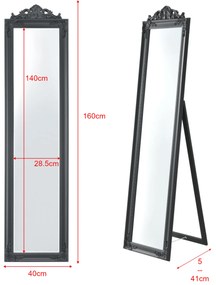 Állótükör 160x40 cm állítható dönthető barokk stílusú keret sötétszürke [en.casa]