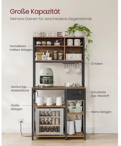 VASAGLE konyhai polc konnektorokkal, állópolc, 40 × 80 × 180,4 cm, vintage barna–fekete színben