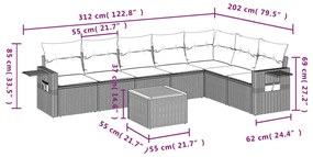 8 részes szürke polyrattan kerti ülőgarnitúra párnákkal