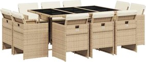 vidaXL 11 részes bézs polyrattan kerti étkezőgarnitúra párnákkal