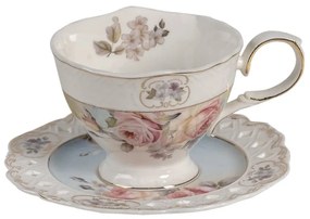 Vintage virágos porcelán teás csésze aljjal arany szegéllyel 200 ml