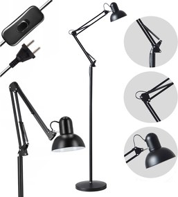 Álló Padló Lámpa Állvány E27 Állítható Éjjeli Lámpa Fekete