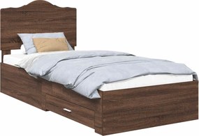 vidaXL Ágykeret fejtámlával fiókkal Barna Tölgy 70 x 190 cm Faanyag