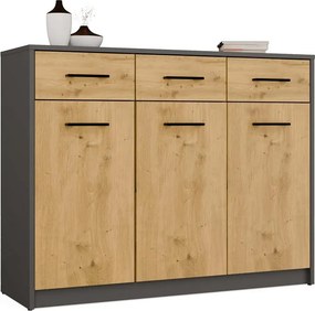 Simplo 3D3S komód 3 ajtó + 3 fiók, antracit - tölgy