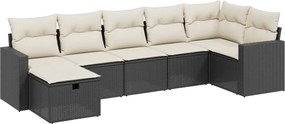 vidaXL 7 részes fekete polyrattan kerti ülőgarnitúra párnával