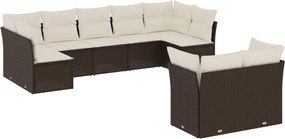vidaXL 9 részes barna polyrattan kerti ülőgarnitúra párnákkal