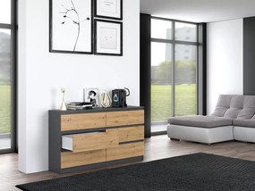 Riano MIX M6 140 2x3 fiókos szekrény, 138x75x40 cm, antracit-tölgy