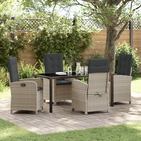 5 darabos kerti étkező készlet párnákkal világosszürke poly rattan