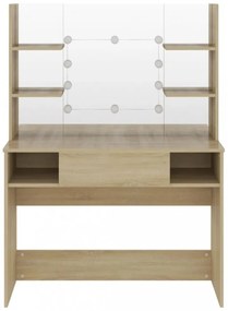 tölgyszínű LED-es MDF sminkasztal 100 x 40 x 135 cm