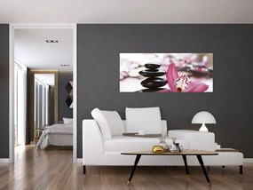 Masszázs kövek és orchideák képe (120x50 cm)