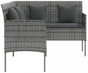 szürke polyrattan L-alakú kanapé párnákkal