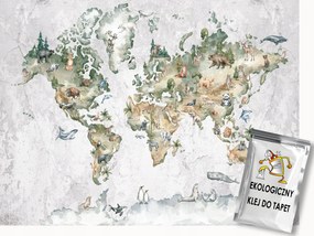 Fotótapéta Flizelina Földrajz Tudomány Térkép Világ Állatok 200x140 ragasztó