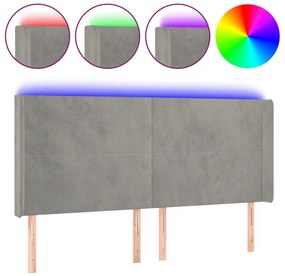 világosszürke bársony LED-es fejtámla 163x16x118/128 cm
