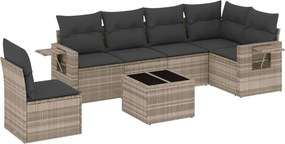 vidaXL 7 részes világosszürke polyrattan kerti ülőgarnitúra párnákkal