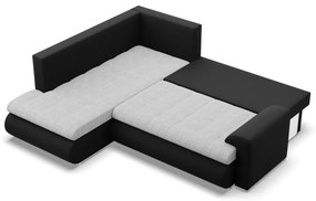 Tokio sarokkanapé, L alakú háttámlával, 2 ágyneműtartóval, fonott + műbőr, baloldali, szürke - fekete