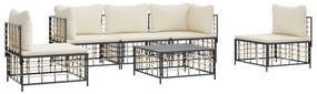 6 részes antracitszürke polyrattan kerti ülőgarnitúra párnákkal