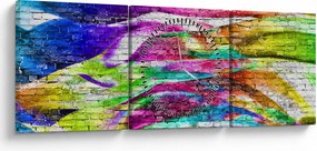 Kép - Téglafal színes lángokkal (órával) (90x30 cm)
