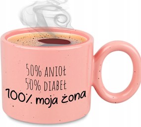 Bögre XXL Rózsaszín Feleség Lány Ajándék Évforduló 50% Angyal 50% Ördög