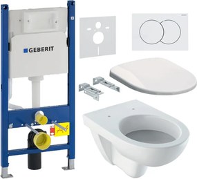 GEBERIT Duofix fali WC szerelőelem szett, tartály, fehér nyomólap, WC, ülőke, 112cm