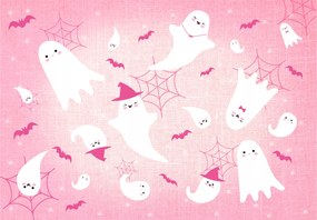 Fotótapéta Gyerek Halloween Rózsaszín szellemek és denevérek 254x184 +ragasztó