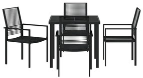 5 részes Kerti Étkező Készlet Fekete PVC Rattan