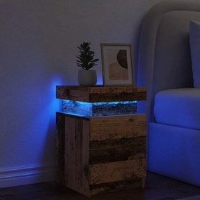 Antik fa színű szerelt fa éjjeliszekrény LED-del 35x39x55 cm