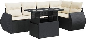 vidaXL 6 részes fekete polyrattan kerti ülőgarnitúra párnákkal