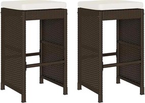 2 db barna polyrattan kerti bárszék párnával