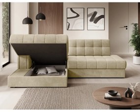 Világosbarna bársony kinyitható sarokkanapé (bal oldali-heverő résszel) Blezalt – ELTAP