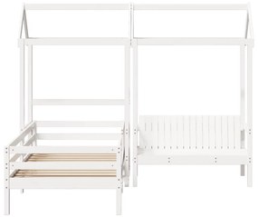 fehér tömör fenyőfa ágy és pad szett tetővel 100 x 200 cm