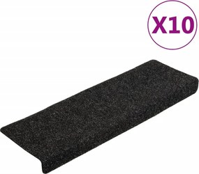 vidaXL 10 db öntapadós lépcsőszőnyeg, 65 x 21 x 4 cm, fekete, téglalap alakú széllel