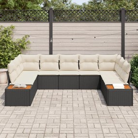 5 darabos Kert Sofa Szett párnákkal Fekete Poli Rattan Akáciával
