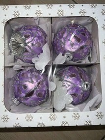 4 db-os Glamour Üveg Karácsonyfadísz Szett, Kézzel Díszített