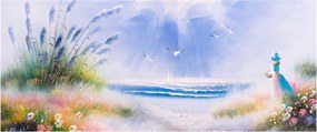 Kép - romantikus tengerpart, olajfestmény (120x50 cm)