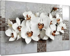Vászonkép 100x70 Fehér orchideák és mozaik